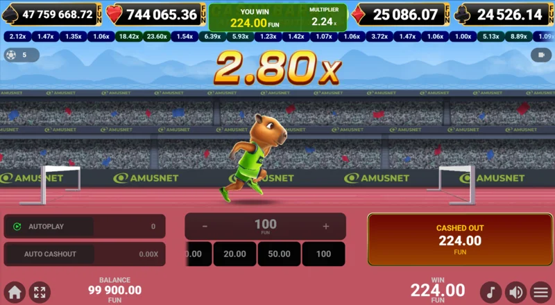 Cashybara Athletics Edition - veiksmīga izmaksa un laimesta saņemšana